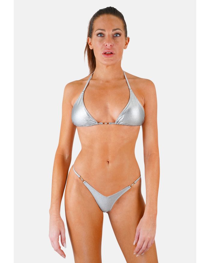 Maillot de bain string triangle bikini brésilien argent métallisé Séduction